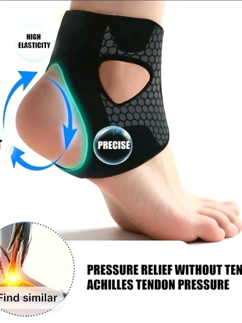 Heel Support Sleeve for Achilles Relief - Black